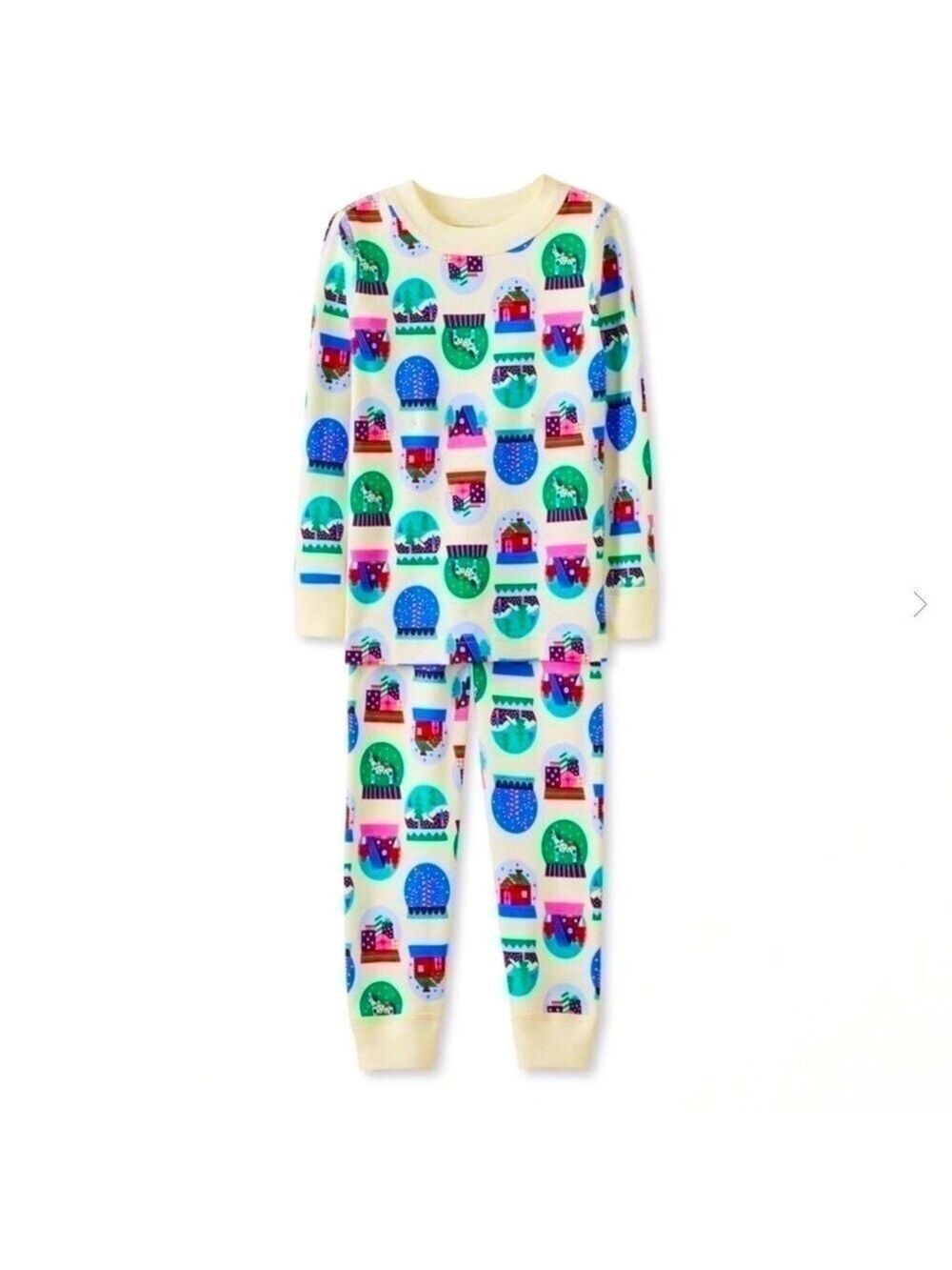 HANNA Andersson Long John Holiday Print Pajama Set Organic Hygge Snowglobes 3T